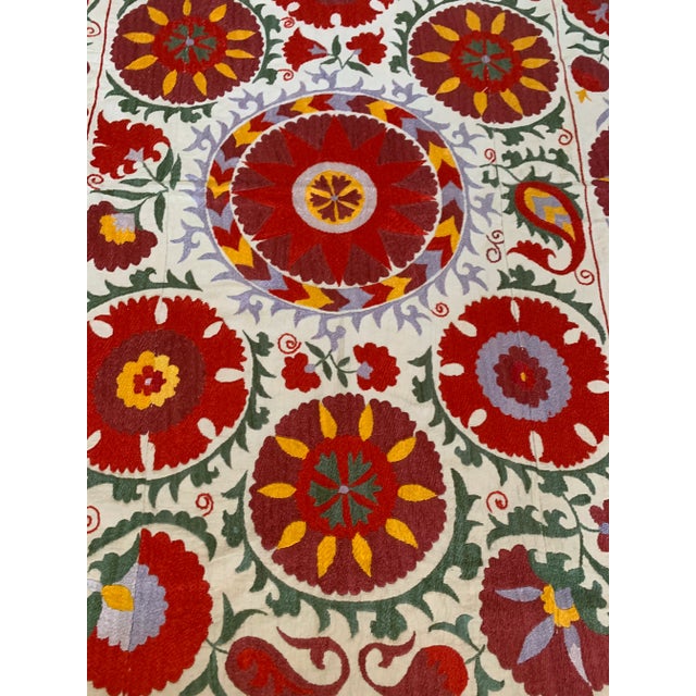 Tribal Vintage Colorful Hand Embroidered Floral Pommagranite Suzani Textile Bukhara Uzbekistan For Sale - Image 3 of 13