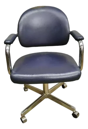 Late 20th Century Vintage Chromcraft Mid Century Modern Blue Vinyl Rolling Office Desk Chair B