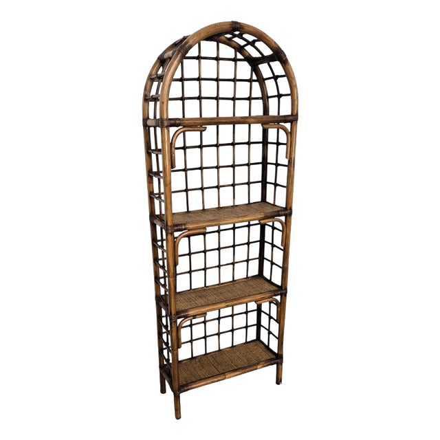 Italian Riviera Bamboo Rattan Bookcase, 1960s For Sale