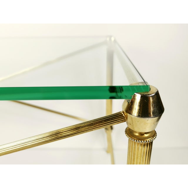 Gold French Hollywood Regency Coffee Table in Brass-Plated Metal with Glass Top in the style of Maison Jansen, 1960s For Sale - Image 8 of 11