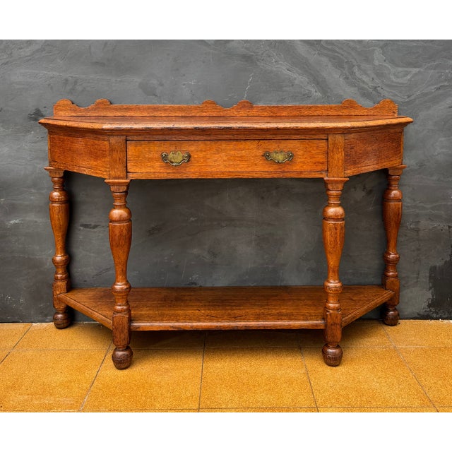 Rustic Spanish Oak Console Table with Drawer and Shelf, Early 20th Century For Sale - Image 3 of 12