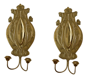 Swedish Art Nouveau Style Brass Double Arm Sconces, Set of 2