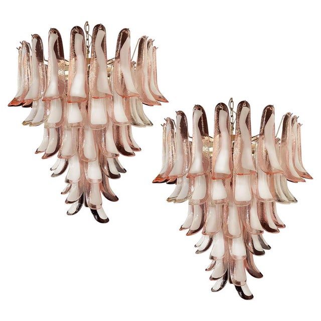 Italian Pink and White Petal Chandeliers, Murano, Set of 2 For Sale - Image 18 of 18