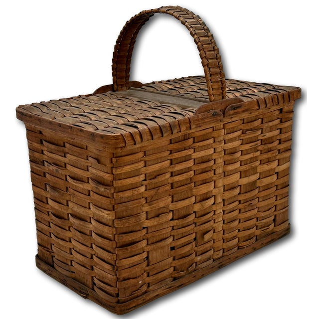 Outstanding Antique American Pennsylvania Amish Hand Woven Alder & Ash Wood Splint Picnic Basket Circa Late 1800s For Sale - Image 13 of 18