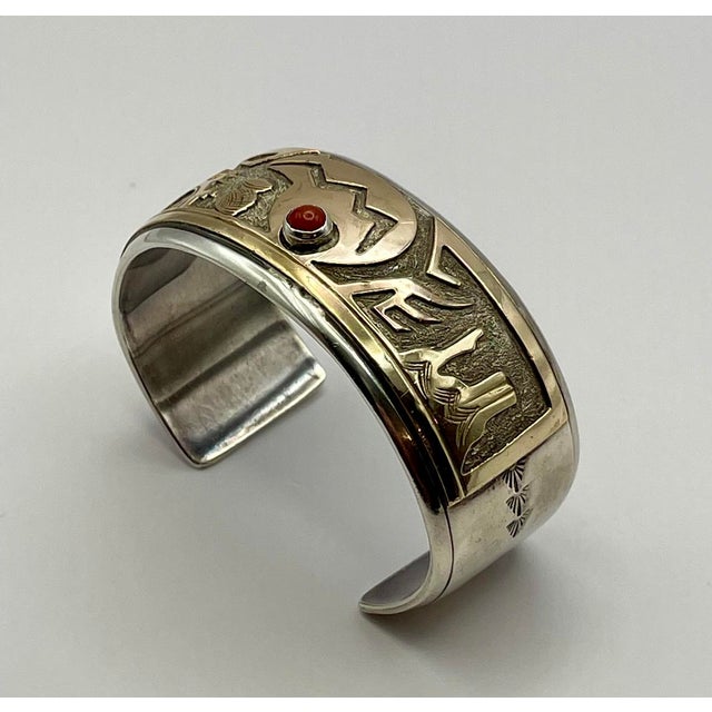 Metal 1970s Sterling Silver & Gold Native American Navajo Story Teller Cuff Bracelet For Sale - Image 7 of 9
