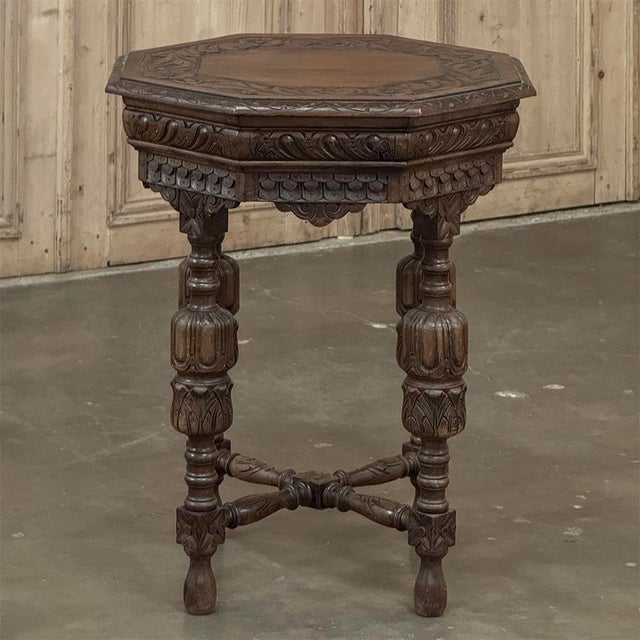 Early 20th Century Antique Jacobean Style Octagonal End Table in Hand Waxed Oak For Sale - Image 5 of 18