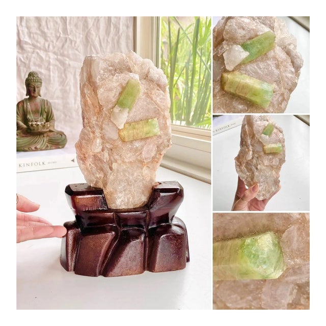 Raw Green Beryl Aquamarine in Quartz Cluster Display Piece Collector Piece Statement Piece Natural Crystal Mineral Gemstone Display For Sale
