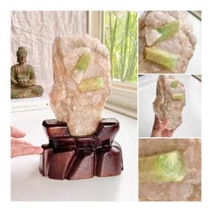 Raw Green Beryl Aquamarine in Quartz Cluster Display Piece Collector Piece Statement Piece Natural Crystal Mineral Gemstone Display