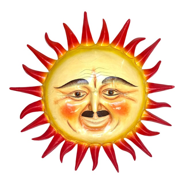 Monumental Signed Sergio Bustamante "Un Hombre con Bigote" Smiling Sun Sculpture For Sale