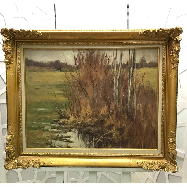 Work on canvas Gold molding frame 67 x 82 x 7 cm This piece is attributed to the mentioned designer/maker. It has no...