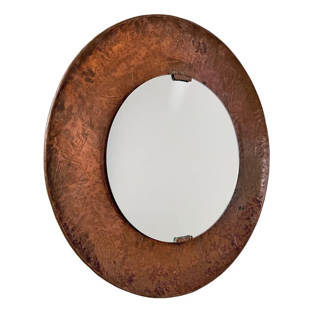 Mid-Century Modern Italian Sculptural Copper Mirror by Angelo Bragali, 1950s For Sale