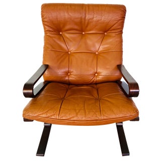 Mid-Century Scandinavian Cognac Leather Chair attributed to Oddvin Rykken, 1970s For Sale