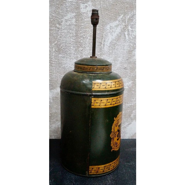 Large Antique Tea Tin Table Lamp For Sale - Image 3 of 7