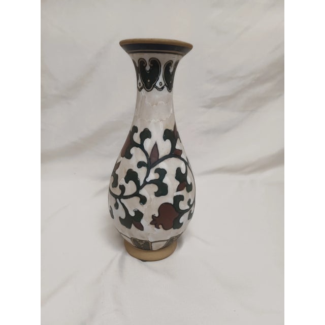 Antique White Vintage Asian Painted Vase For Sale - Image 8 of 8