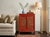 Oriental Red Matte Golden Relief Carving Small Cabinet Chest For Sale - Image 4 of 13