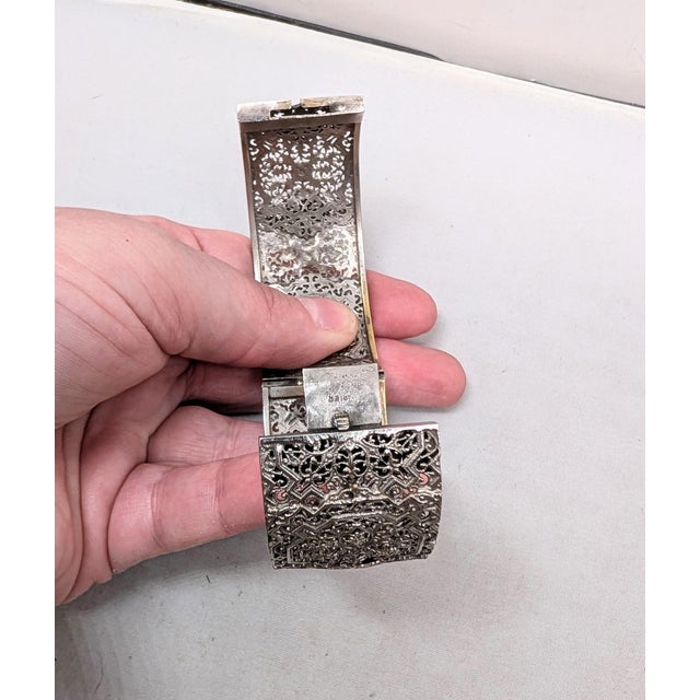 Metal Vintage Art Deco Signed Napier Silvertone Filigree Cuff Bracelet For Sale - Image 7 of 13