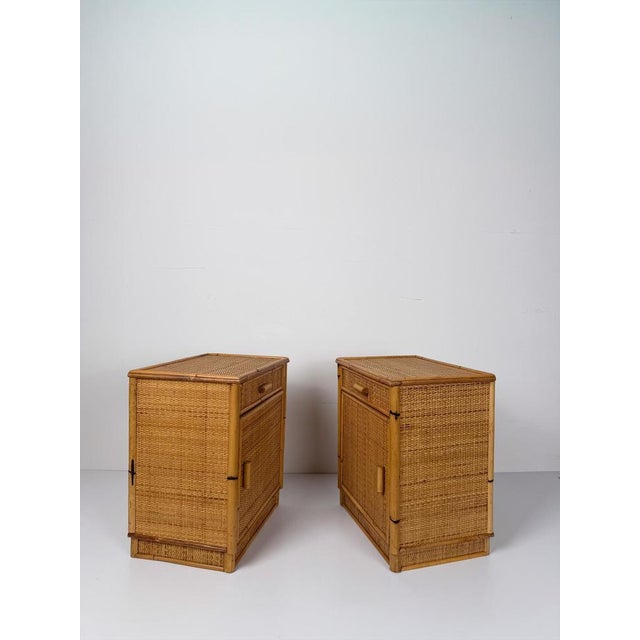Mid-Century Modern Italian Bamboo and Woven Cane Nightstands, 1960s, Set of 2 For Sale - Image 6 of 18