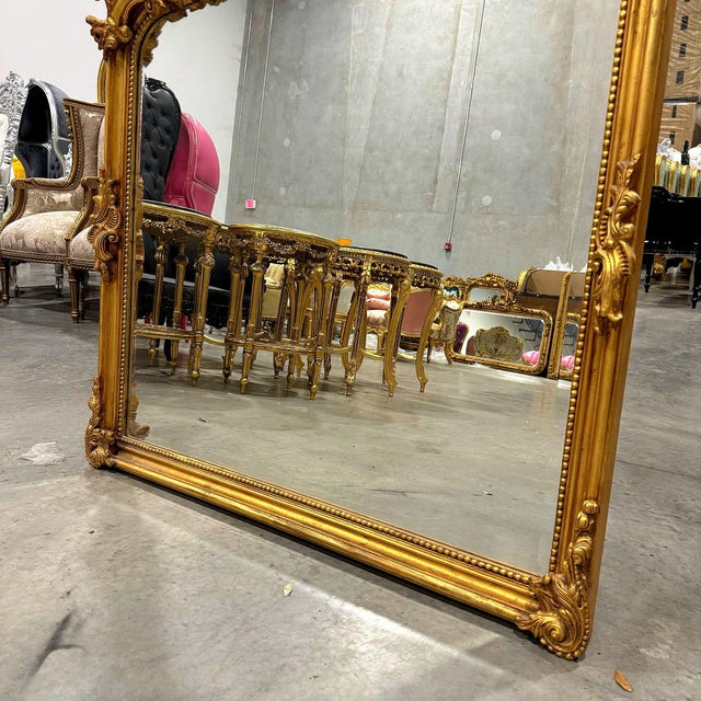 Gold 1990s French Style Gold Wall Mirror with Gold Leaf Details For Sale - Image 8 of 9