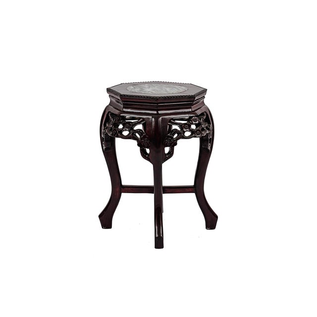 Vintage Ming Dynasty Reproduction Pedestal or Plant Stand in likely Rosewood or Elmwood. Featuring Floral Apron wood work...