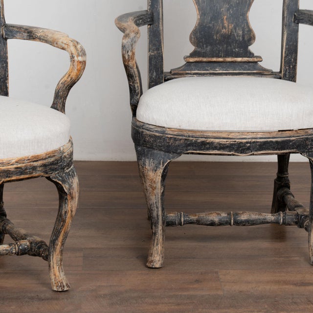 Pair, 19th Century Swedish Black Rococo Armchairs For Sale - Image 15 of 17