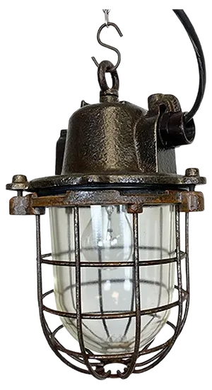 Industrial Cast Iron Cage Pendant Light, 1960s