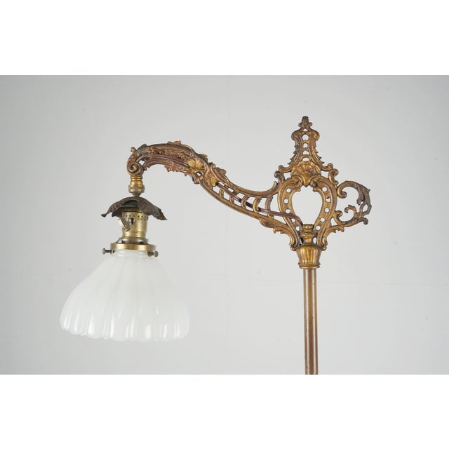Mid 20th Century Restored Victorian Brass Plated Bridge Floor Lamp For Sale - Image 10 of 12