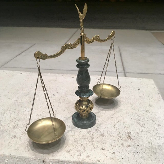 Metal 1940s Japanese Green Marble & Bronze Scales of Justice For Sale - Image 7 of 13