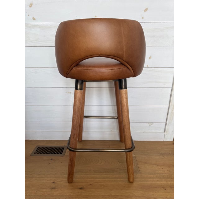 Wood Egg Designs Savannah Bronzed Steel and Leather Barstools by Ngala Trading For Sale - Image 7 of 15