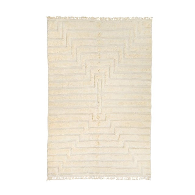 Hand-Knotted Ivory Wool Rug with Stepped Geometric Pattern by Azele Studio For Sale - Image 10 of 10