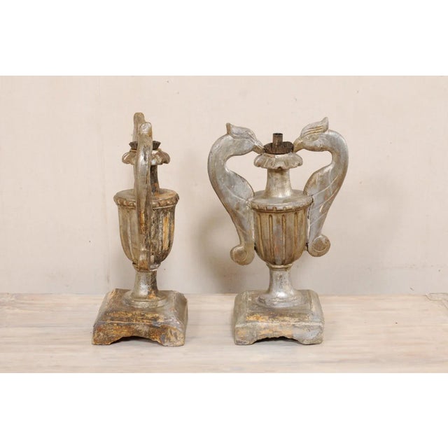 Wood 19th Century Carved Candlestick Urns, Italy - A Pair For Sale - Image 7 of 10