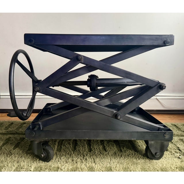 Restoration Hardware Restoration Hardware Scissor Lift Table Black Steel 14”-42.5” High, 19.5x31” Table Top For Sale - Image 4 of 12