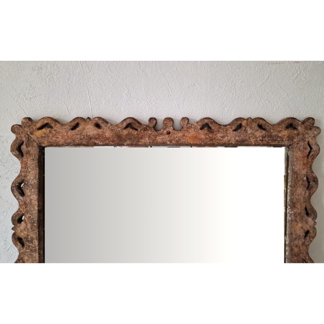 Patinated Carved Wooden Mirror, 1940s For Sale - Image 4 of 7