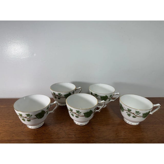 1970s Vintage Crown Staffordshire Fine Bone China England Cup & Plates Green Ivy - Set pf 8 For Sale - Image 5 of 17