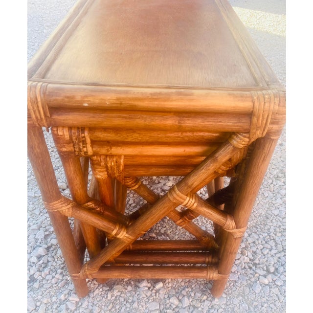 Vintage Bamboo and Walnut Nesting Tables/Set of Three. For Sale - Image 4 of 10