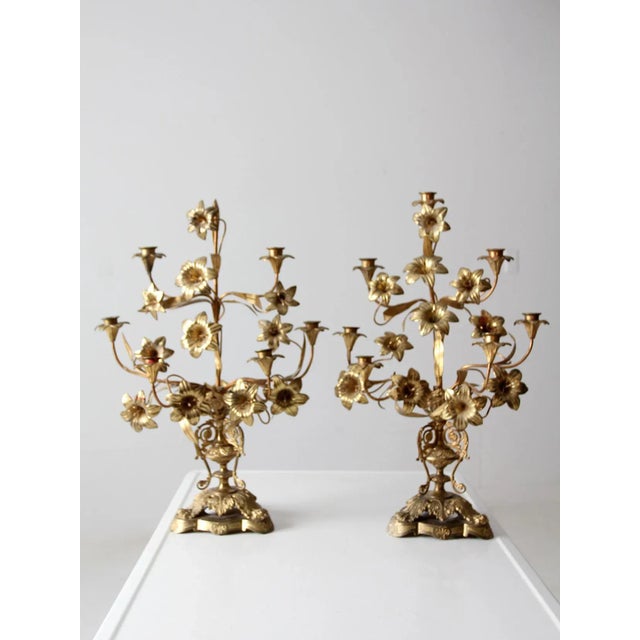 Antique Brass Candelabras Pair For Sale - Image 13 of 13