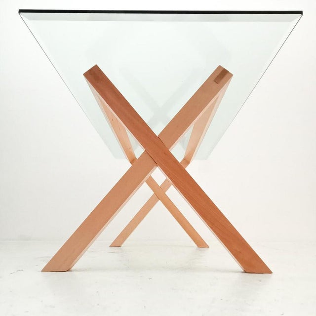 Wood Wooden Dining Table with Glass Top For Sale - Image 7 of 18