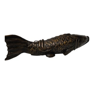 Antique Japanese Carved Wood Koi Fish Jizaikagi Pot Hook Meiji Period For Sale