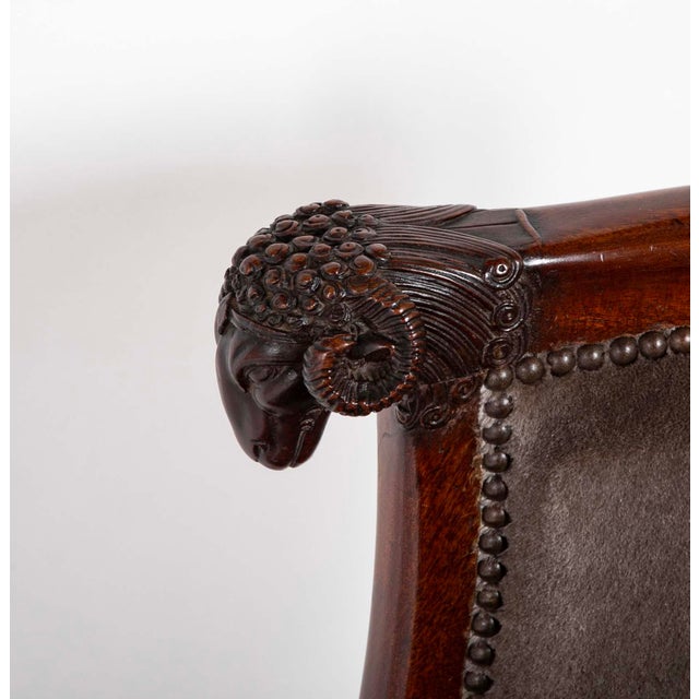 Early 19th Century Pair of French Mahogany Armchairs With Rams Heads Attributed to Jacob Desmalter For Sale - Image 11 of 13