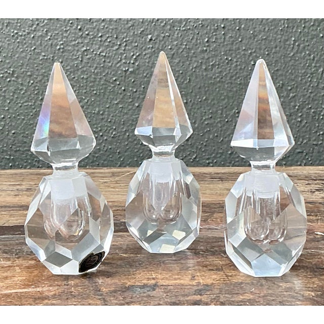 Contemporary Vintage Trio of Faceted Crystal Perfume Bottles For Sale - Image 3 of 12
