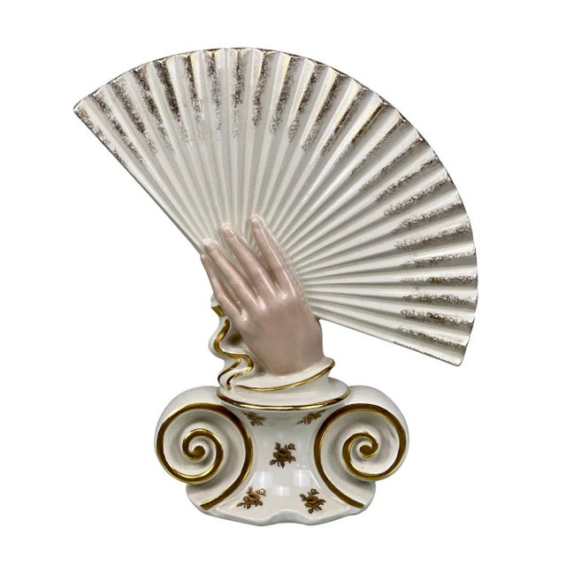 Vintage Traditional Regency Porcelain Hand Holding Fan Sculpture For Sale - Image 9 of 9