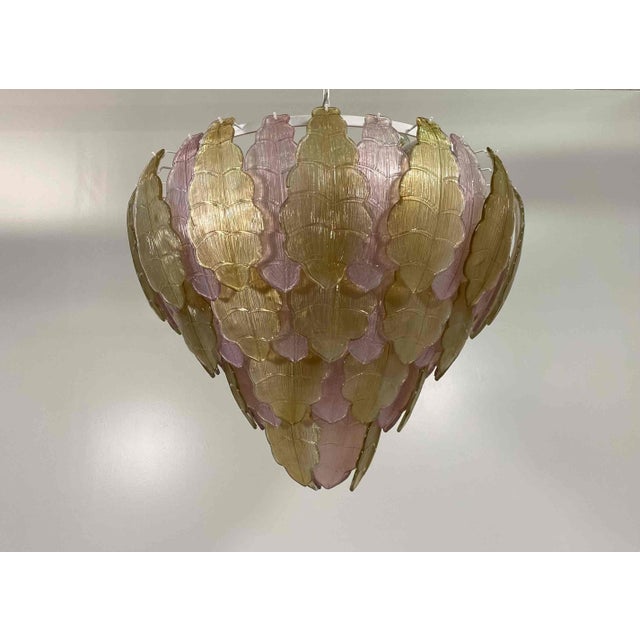 Beige Italian Art Deco Gold and Pink Murano Glass Chandelier, 2000s For Sale - Image 8 of 15