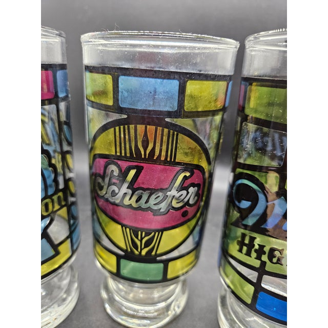 Mid-Century Modern Set of Four, Vintage Anchor Hocking Stained Glass Bar Glasses Miller Falstaff Pabst Schaefer, 1970 For Sale - Image 3 of 4