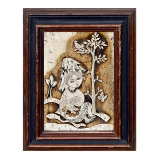 Mid Century Carved Figurative Girl and Kitten by Rodney Winfield For Sale