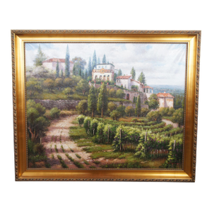 Late 20th Century C. Giliano Italian Mediterranean Tuscan Vineyard Landscape Oil Painting 68", Framed