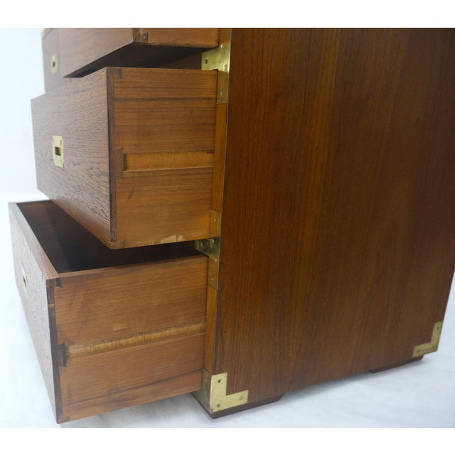 Pair of Campaign Solid Teak Dovetailed Drawers Dressers Credenza Brass MINT! For Sale - Image 10 of 17