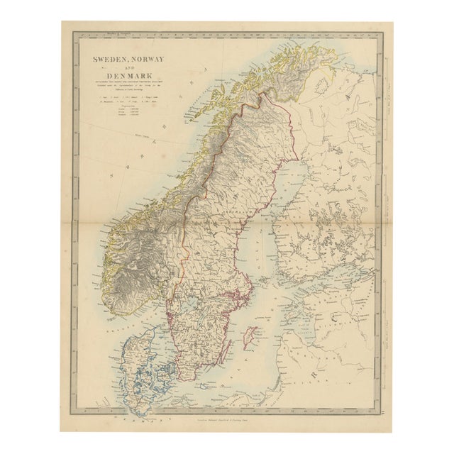 Antique Map of Sweden with Norway and Denmark with the Malström, 1858 For Sale
