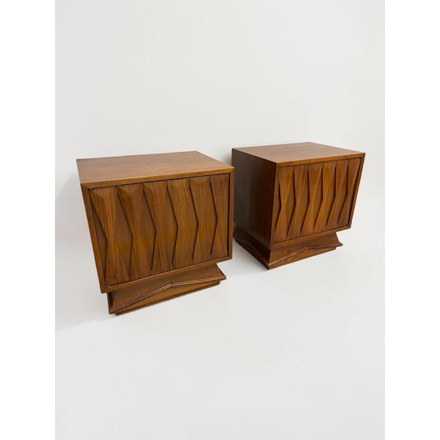 Pair of 1960s Mid-Century Modern Walnut Geometric Nightstands For Sale - Image 10 of 16