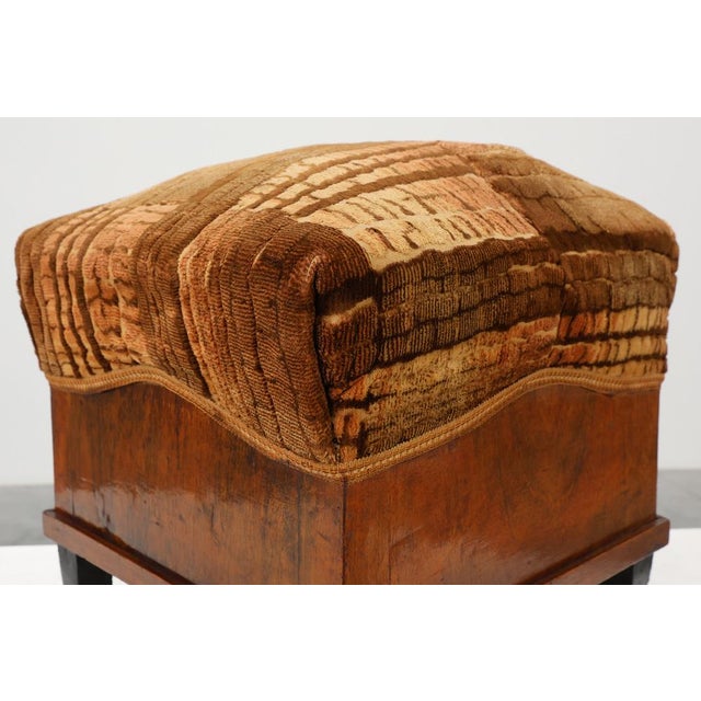 Art Deco Walnut Ottoman with Velvet Upholstery, Italy, 1920s For Sale - Image 9 of 13