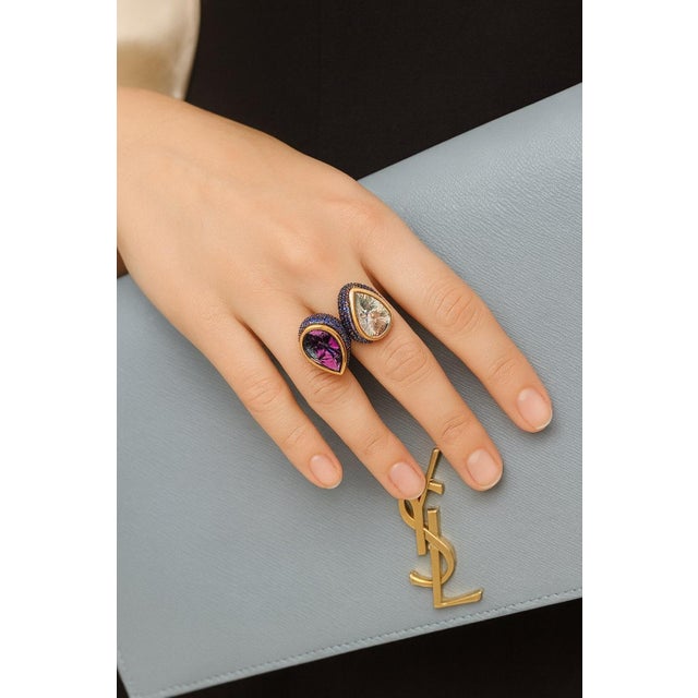 Bochic "Capri" Vintage Amethyst & Blue Topaz Ring Set In 18K Gold & Silver For Sale - Image 14 of 18
