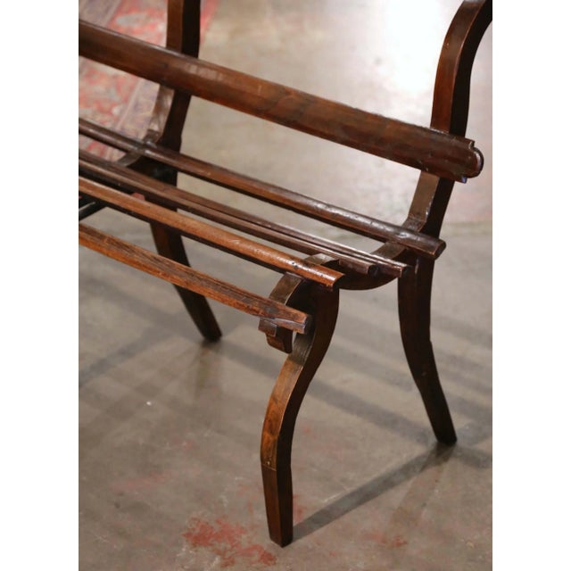 19th Century French Louis Philippe Oak Bench With Curved Legs For Sale - Image 4 of 11